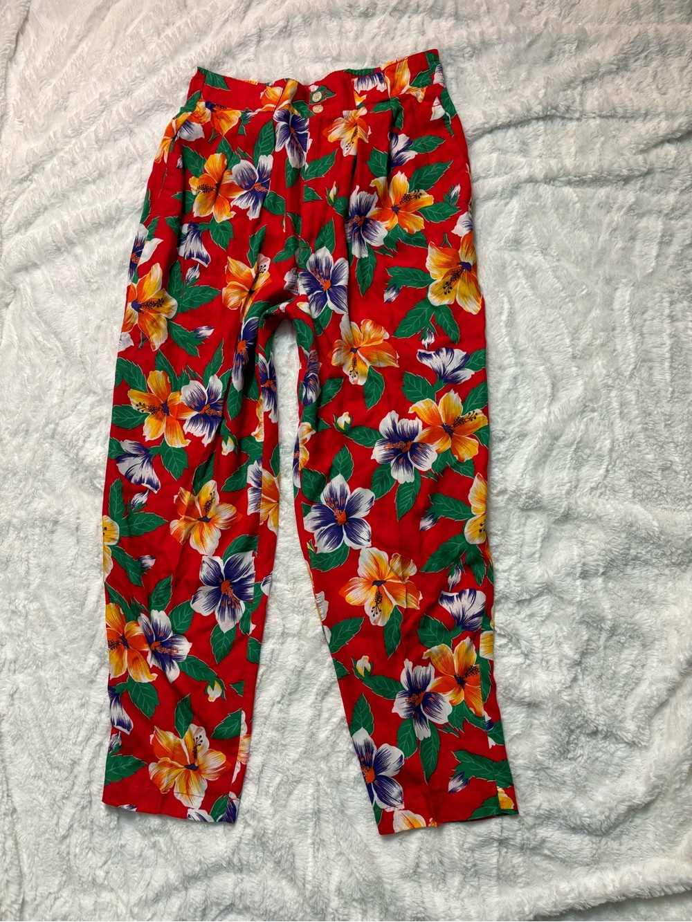 Vintage Gap Tropical Floral Print Red Pants Size Medium